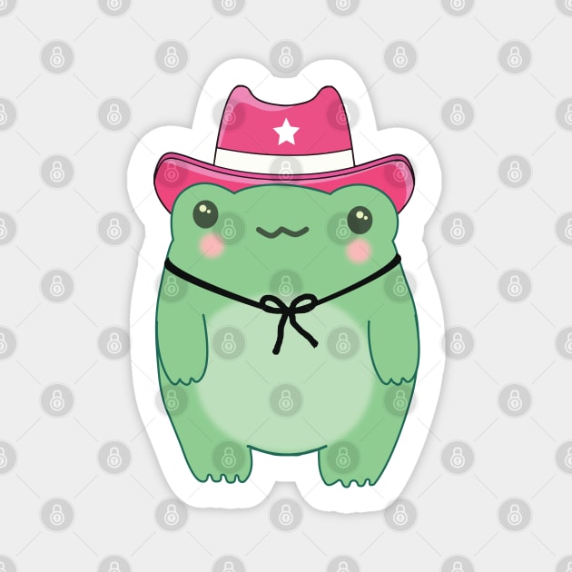 Kawaii Cowboy Frog Wearing Pink Cowboy Hat Magnet by SamArtsify