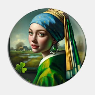 St. Paddy's Pearl: Girl with a Pearl Earring St. Patrick's Day Celebration Pin