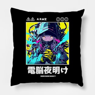 Cyberpunk Anime Vaporwave Japanese Girl Streetwear Aesthetic Pillow