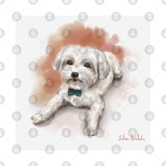 Cute Watercolor Drawing of Maltese, Orange Background by ibadishi