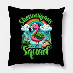 Shenanigan Squad Irish Flamingo Leprechaun St Patrick's Day Pillow