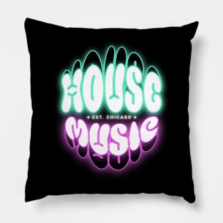 HOUSE MUSIC  - Puffy Y2K Glow logo (teal/pink) Pillow