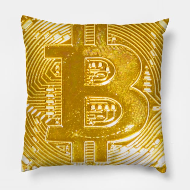 Bitcoin Gold Coin Pillow by Woodys Designs