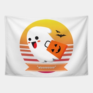 Halloween Cute Ghost Goes *Weeeeeeee* Trick or Treating with Candy Bag Tapestry