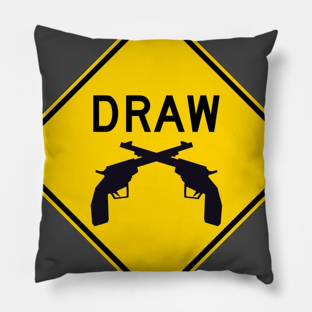 MUTCD W3-6 Draw Bridge with Cowboy Pistols Sign Pillow by HipsterSketch