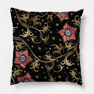 Red & Gold Floral Pattern Pillow