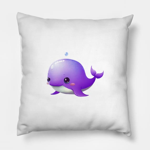 Cute Whale - Purple Pillow by Bondoboxy