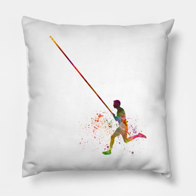 pole vault in watercolor Pillow by PaulrommerArt