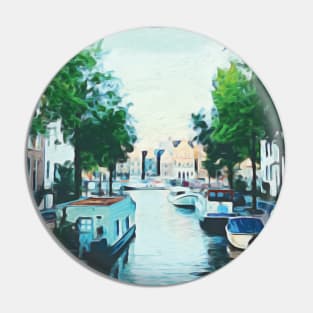 Amsterdam canal boats watercolor art painting Pin