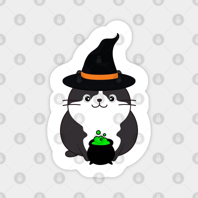 Funny fat cat is wearing a witch costume Magnet by Pet Station
