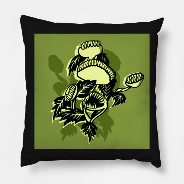 Venus Flytrap (Green) Pillow by JosetteKent