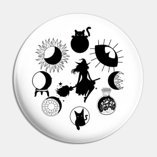 Witch Phases, moon and Cat Pin