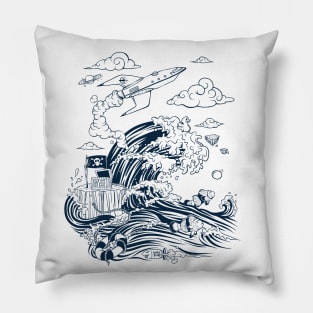 Tsunami manga japan style Pillow