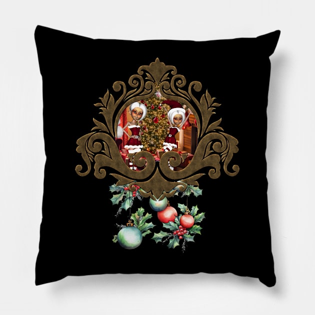 Santa Claus and elves after work Pillow by Nicky2342