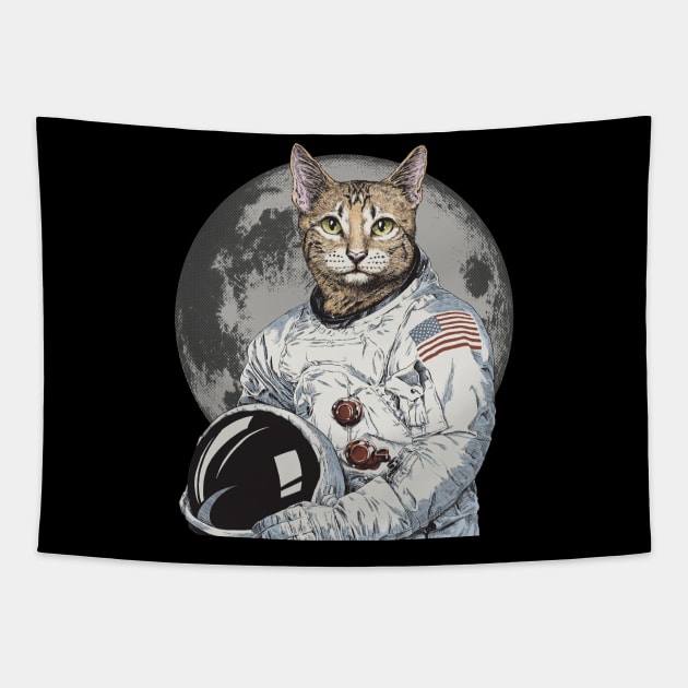 Astronaut Space Cat Moon Tapestry by shopkittycat