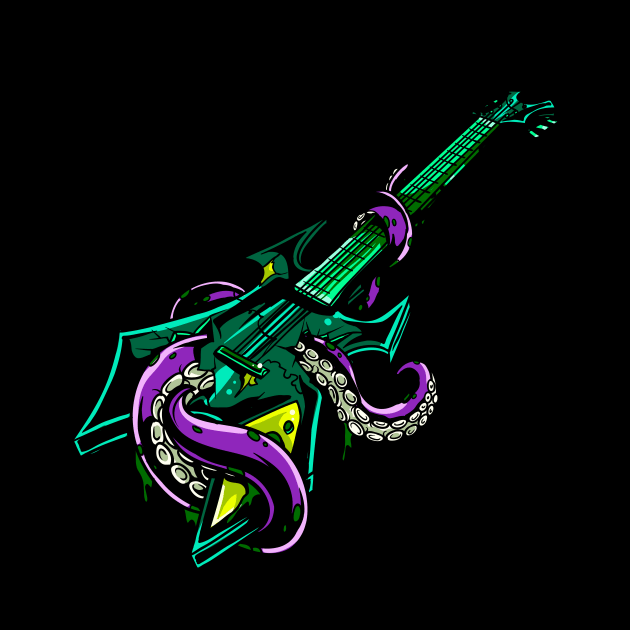 Electric rock guitar with purple Octopus by pickledpossums