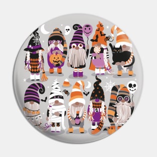 Boo-tiful gnomes // spot // grey background fun little creatures black grey purple and orange dressed for halloween Pin