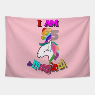 unicorn 5th birthday: I am 5 and magical Tapestry