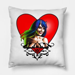temptation girl with heart and horns Pillow