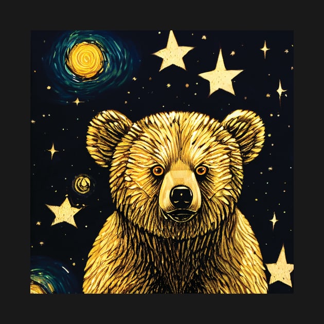 Story book bear with Stars at Night by Geminiartstudio