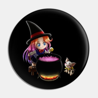 Kawaii little witch making a potion Pin