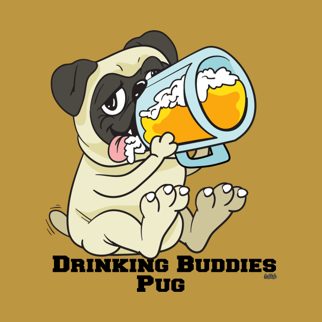 Pug Dog Beer Drinking Buddies Series Cartoon by SistersRock