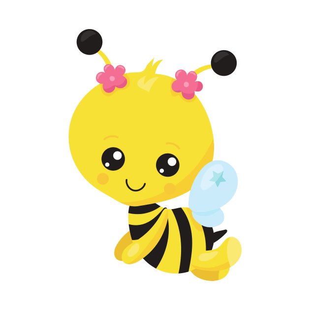 Cute Bee, Little Bee, Honey Bee, Flowers by Jelena Dunčević