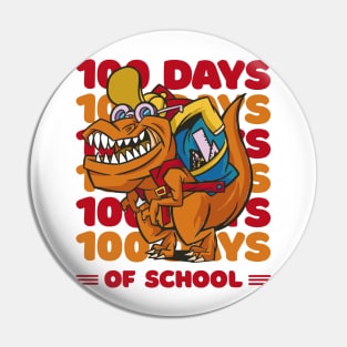 100 Days of school typography featuring a T-rex dino with bacpack #4 Pin