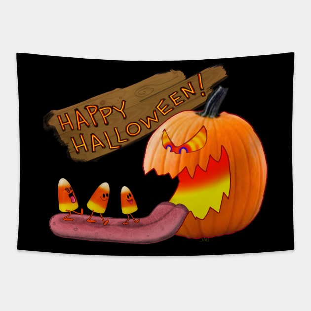 halloween candy corn pumpkin Tapestry by wolfmanjaq