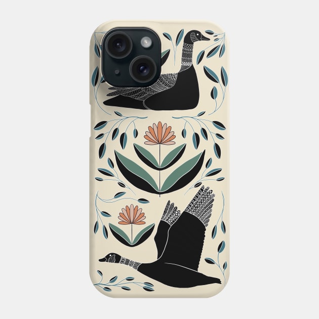 Folk Art Inspired Canadian Geese Phone Case by LittleBunnySunshine