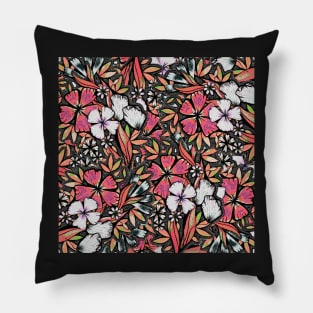 Flower Flurry, - Pink, Orange, Black and White - Digitally Illustrated Flower Pattern for Home Decor, Clothing Fabric, Curtains, Bedding, Pillows, Upholstery, Phone Cases and Stationary Pillow