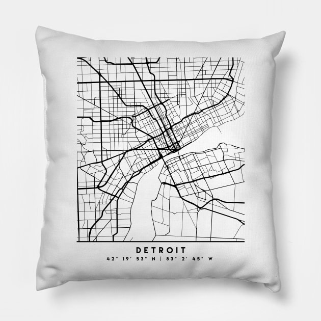 DETROIT MICHIGAN BLACK CITY STREET MAP ART Pillow by deificusArt