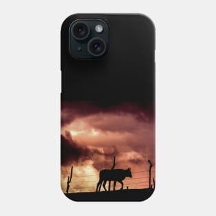 silhouette of a bull in a sunset Phone Case