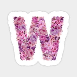 Pink Floral Letter W Magnet