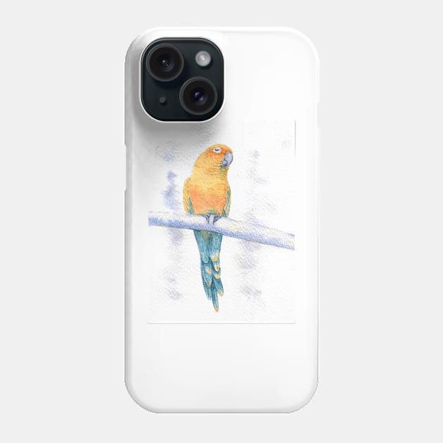 sun conure jendaya watercolor portrait Phone Case by Oranjade0122