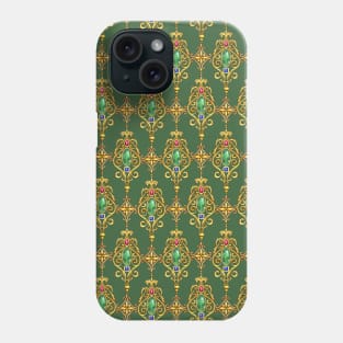 Gold Studded Ornament on Green Background Phone Case