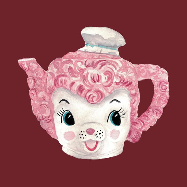 Pink Poodle Chef Teapot watercolor painting by Kellykubellyboo