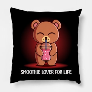 Cute Kawaii Bear Drinking Smoothie Pillow