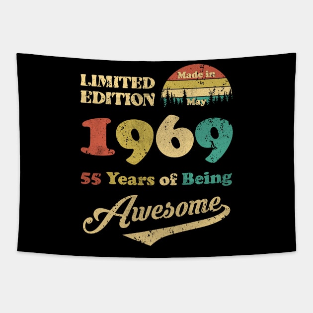 Made In May 1969 55 Years Of Being Awesome Vintage 55th Birthday Tapestry by Foshaylavona.Artwork