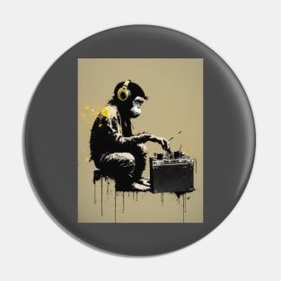 Handsome Illustration of BANKSY DJ Monkey Thinker Pin