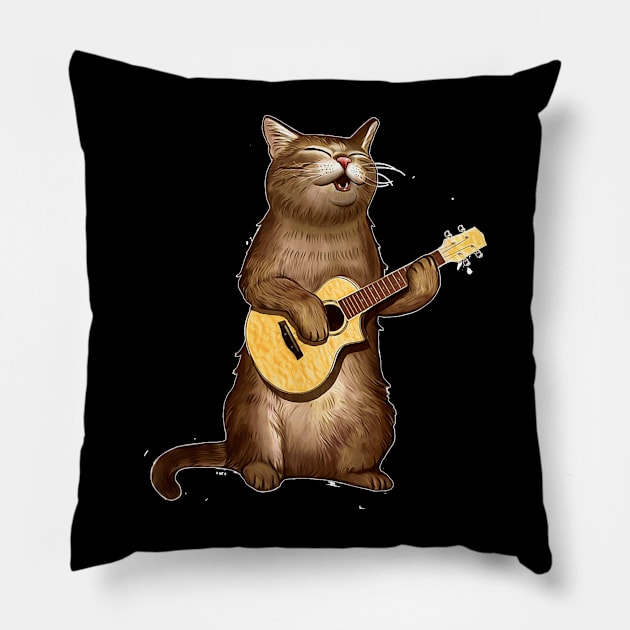 Cat Gifts For Cat Lovers Funny Playing Ukulele Pillow by Activate