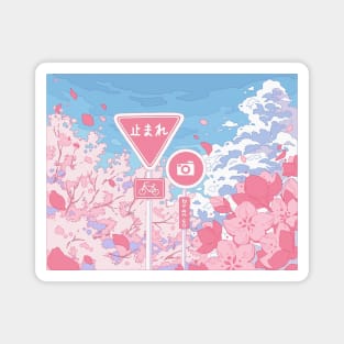 The cute Japanese signs, sky, and pink cherry blossom Magnet