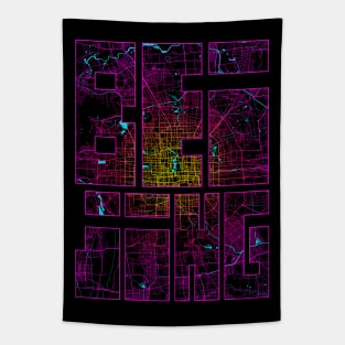 Beijing, China City Map Typography - Neon Tapestry