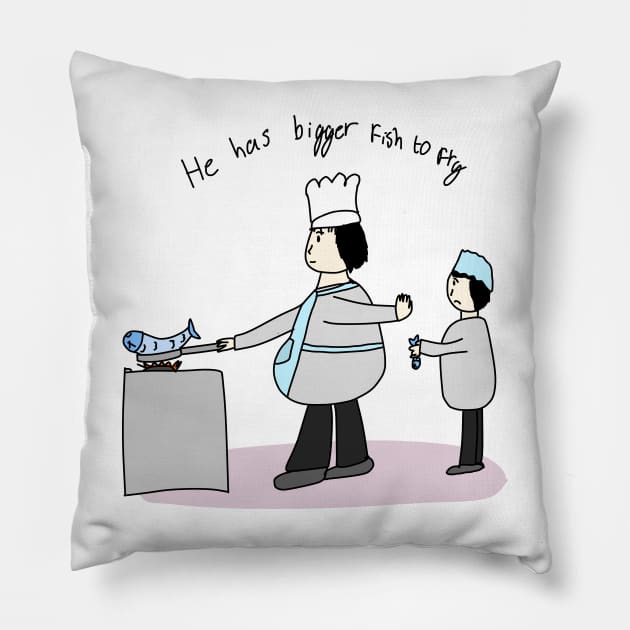 Idioms He has bigger fish to fry fun illustrated idiom Pillow by emilyanime1351