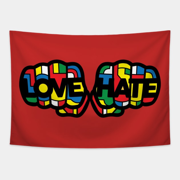 Love & Hate Fists Tapestry by BlackActionTeesOnDemand