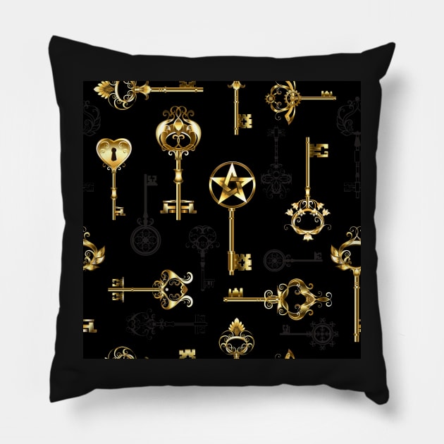 Seamless Pattern with Golden Keys Pillow by Blackmoon9