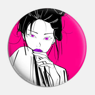 japanese folk geisha woman ecopop in pink portrait art Pin