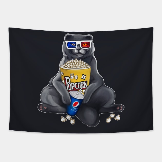 Movie lover cat with popcorn and 3d glasses Tapestry by Meakm