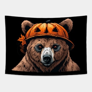 Grizzly with Pumpkin Head - Grizzly Bear Halloween Tapestry