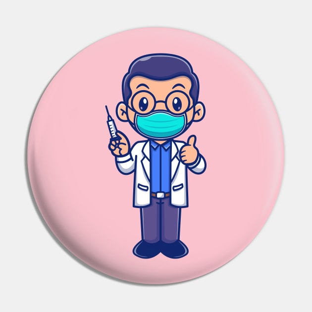Cute Male Doctor Holding injection Cartoon Pin by Catalyst Labs